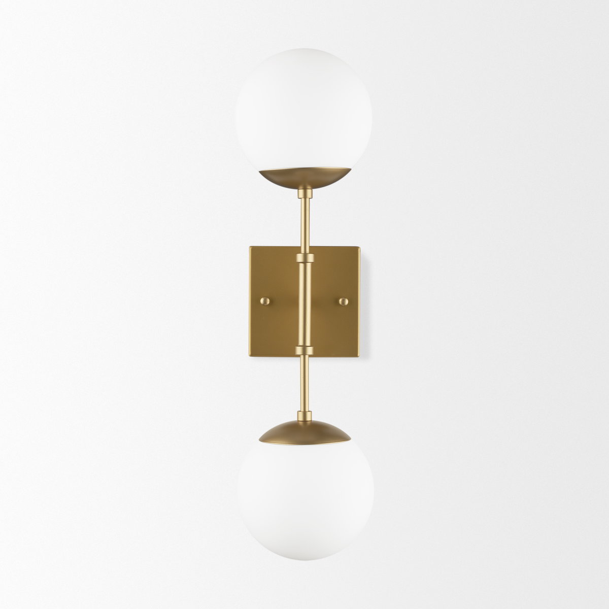 Edie Brushed Gold Metal with Frosted Glass Globes 2-Light Wall Sconce, by Mercana, 22" length x 7.5" width x 6" height View 3