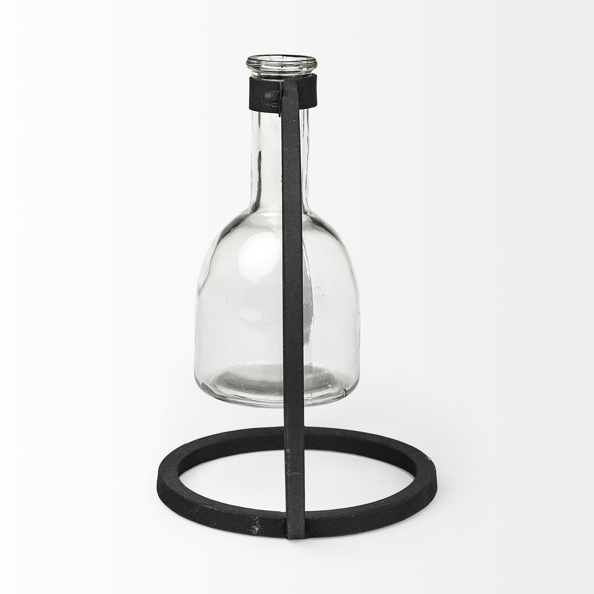 Monica I Short Black Metal Glass Bottle Vase, by Mercana, 8.66" length x 5.31" width x 8.27" height View 6