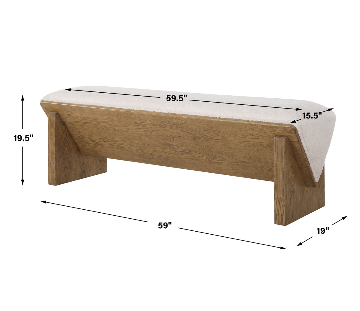Wedged Ivory Fabric Bench, Benche by Uttermost, 59" width x 17" height x 19" depth View 3