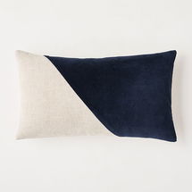 Online Designer Combined Living/Dining Cotton Linen + Velvet Corners Pillow Cover, 12"x21", Midnight