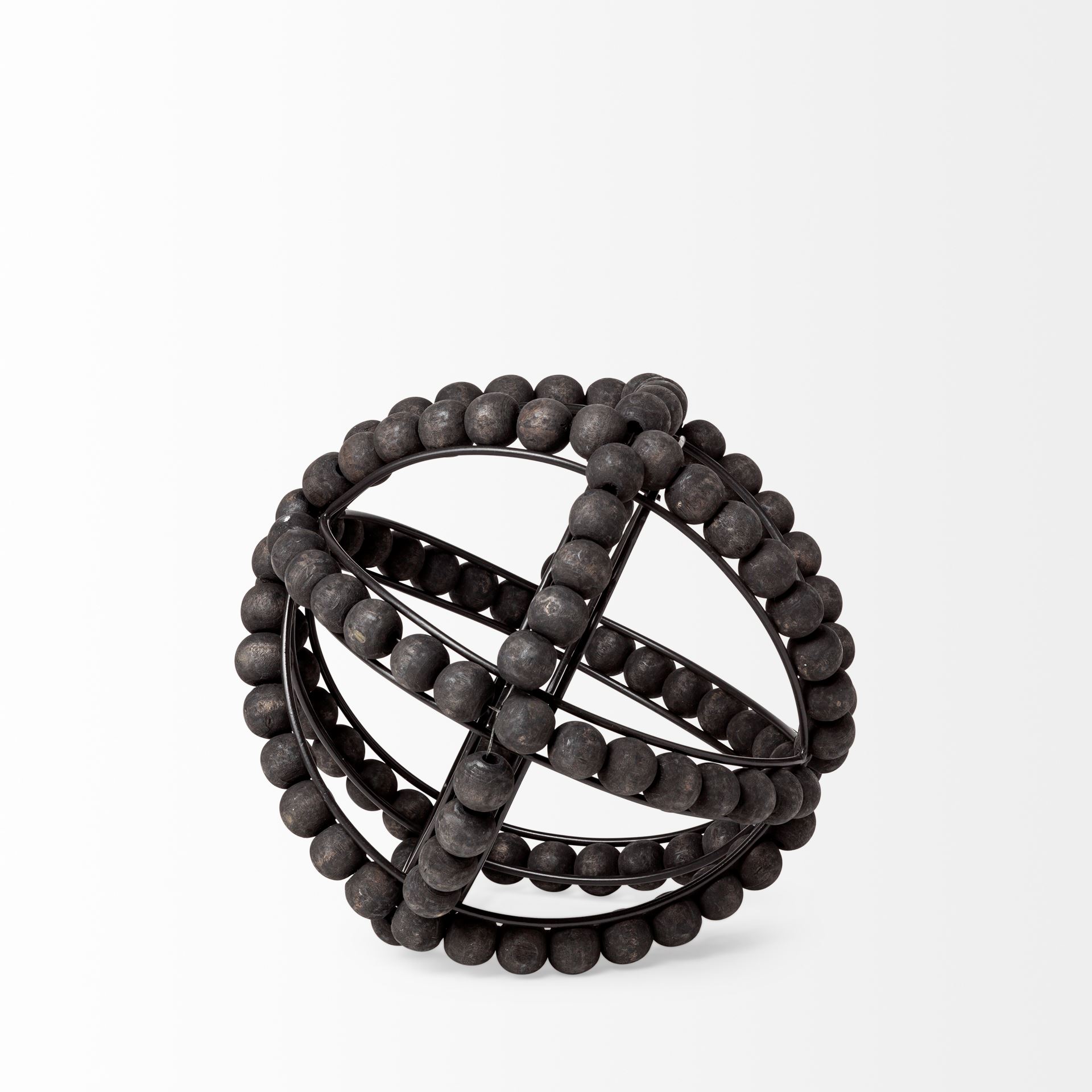 Earnhardt I Small 9L x 9W Black Wooden Beaded Orb, Decorative Object by Mercana, 8.66" length x 8.66" width x 8.86" height View 6