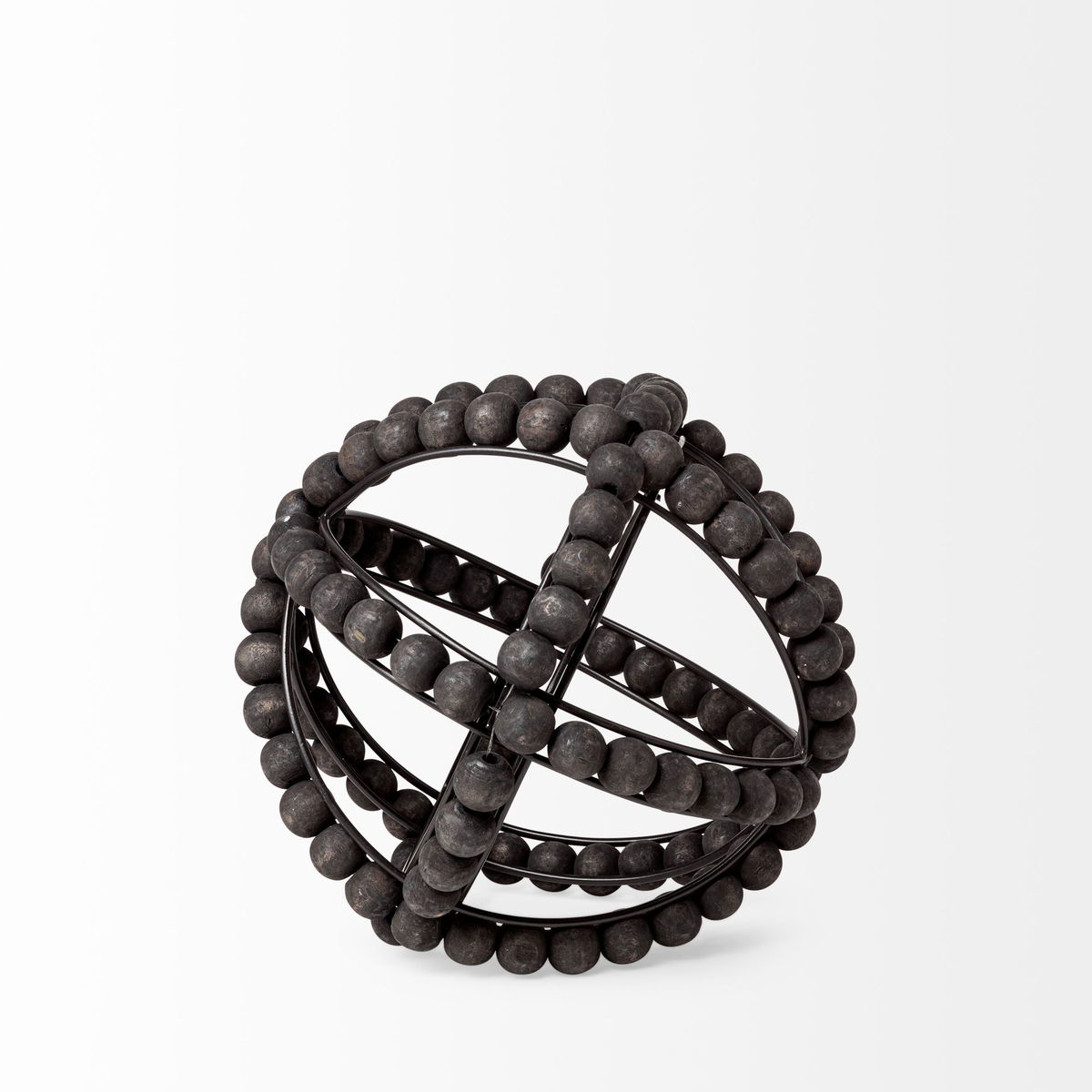 Earnhardt I Small 9L x 9W Black Wooden Beaded Orb, Decorative Object by Mercana, 8.66" length x 8.66" width x 8.86" height View 6