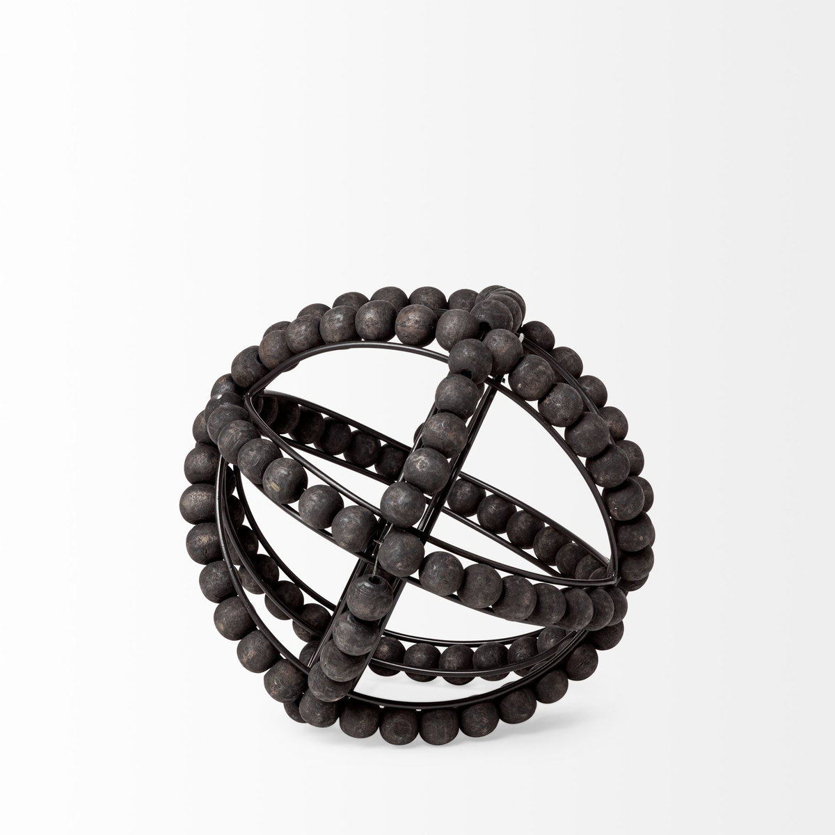 Earnhardt I Small 9L x 9W Black Wooden Beaded Orb, Decorative Object by Mercana, 8.66" length x 8.66" width x 8.86" height View 6