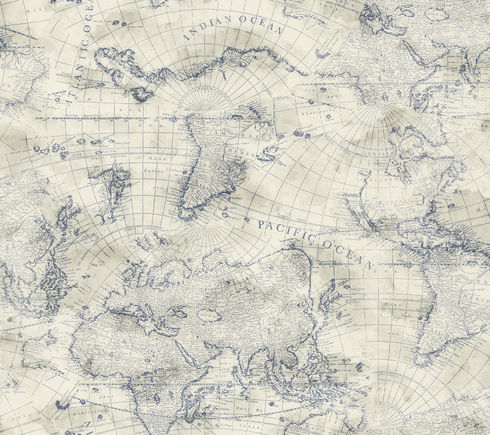 Coastal Map Blue & Beige Peel & Stick Wallpaper