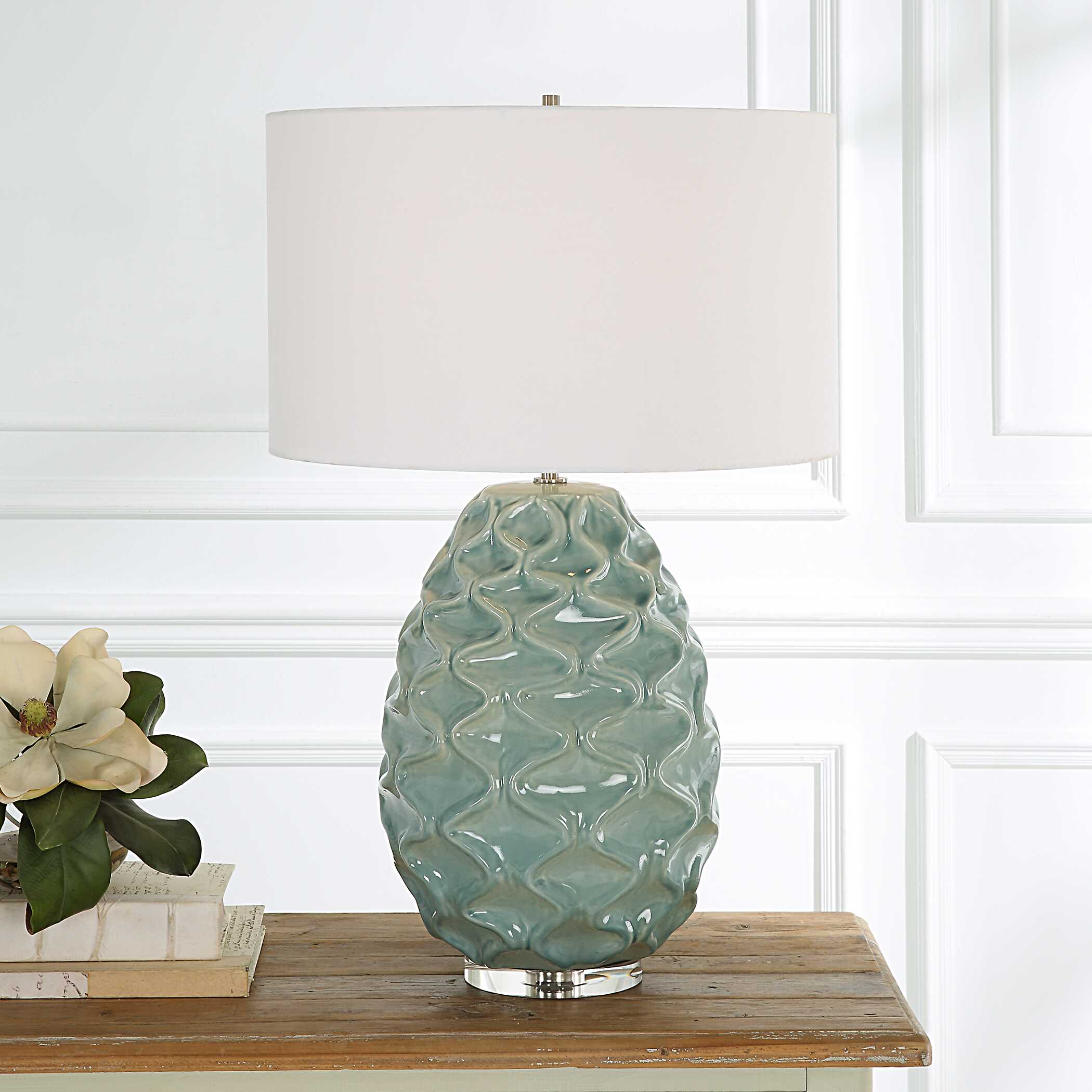 Laced Up Sea Foam Glass Table Lamp, by Uttermost, 20" width x 32.25" height x 20" depth View 2