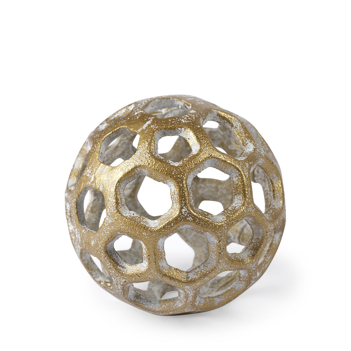 Moyer I (Small) 3L x 3W Gold Metal Hollow Decorative Orb, Decorative Object by Mercana, 3.35" length x 3.35" width x 3.35" height View 1