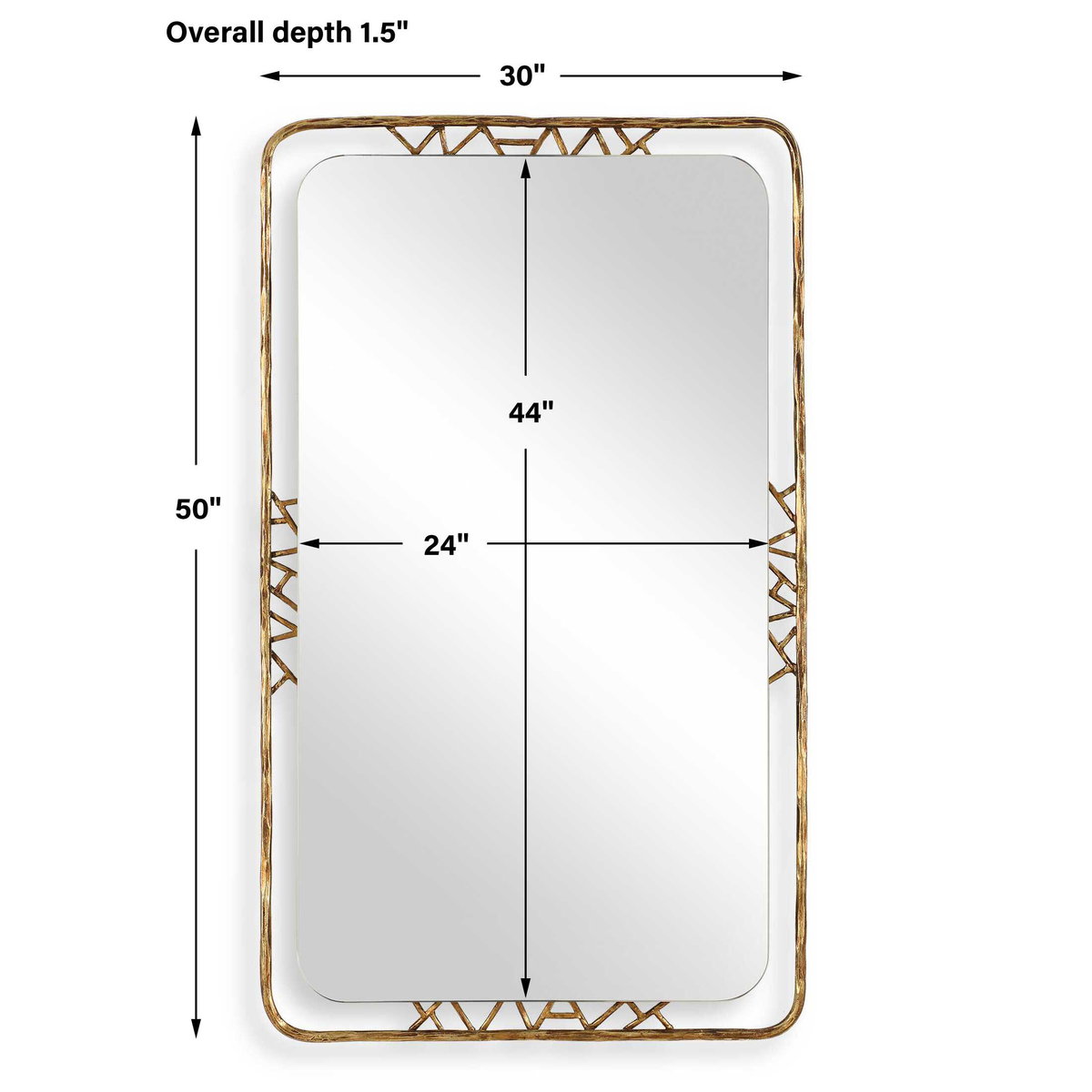 Tahoma Antiqued Gold Mirror, by Uttermost, 30" width x 50" height x 1.5" depth View 3