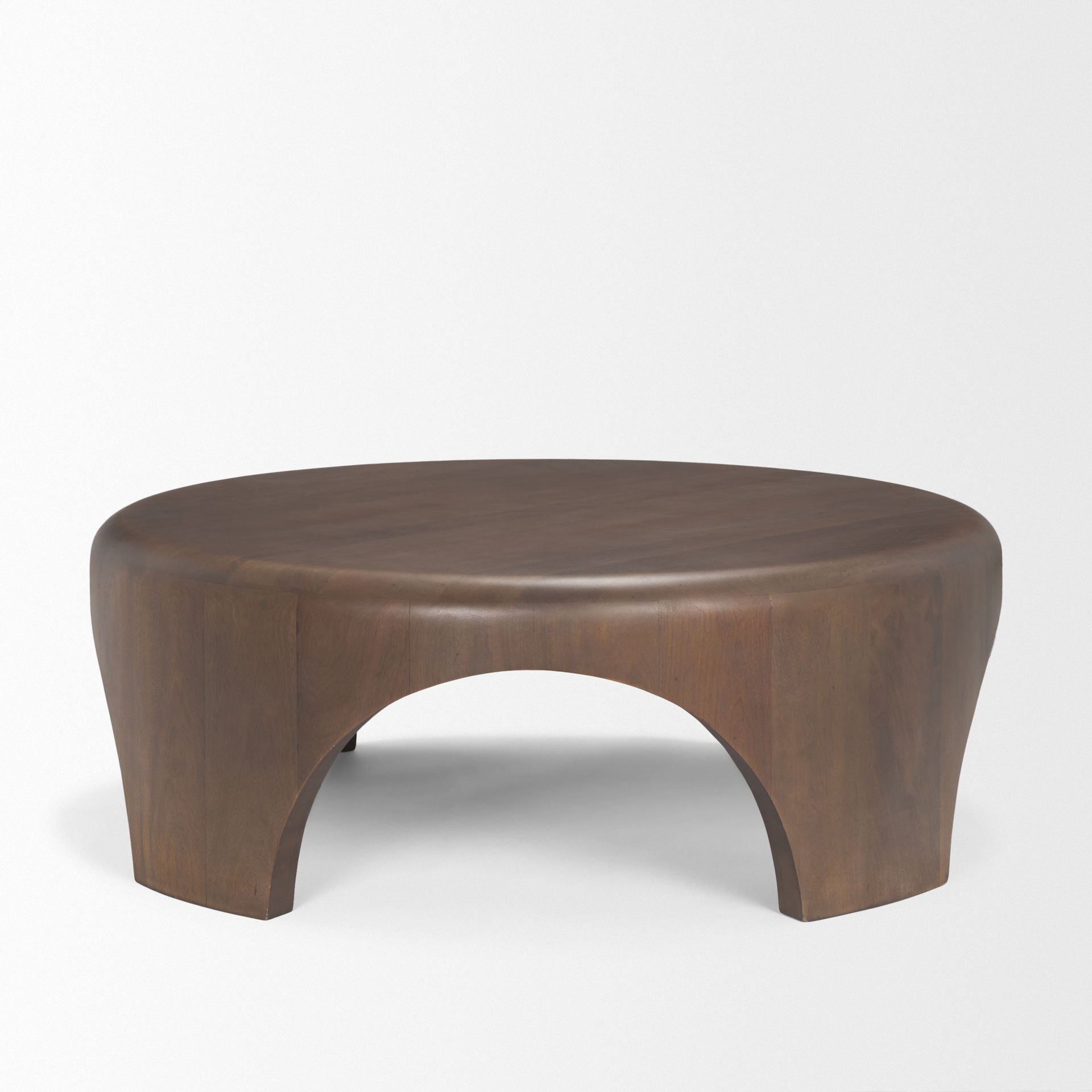 Shima Round Dark Brown Wood with Arched Legs Coffee Table, by Mercana, 45" length x 45" width x 16" height View 5