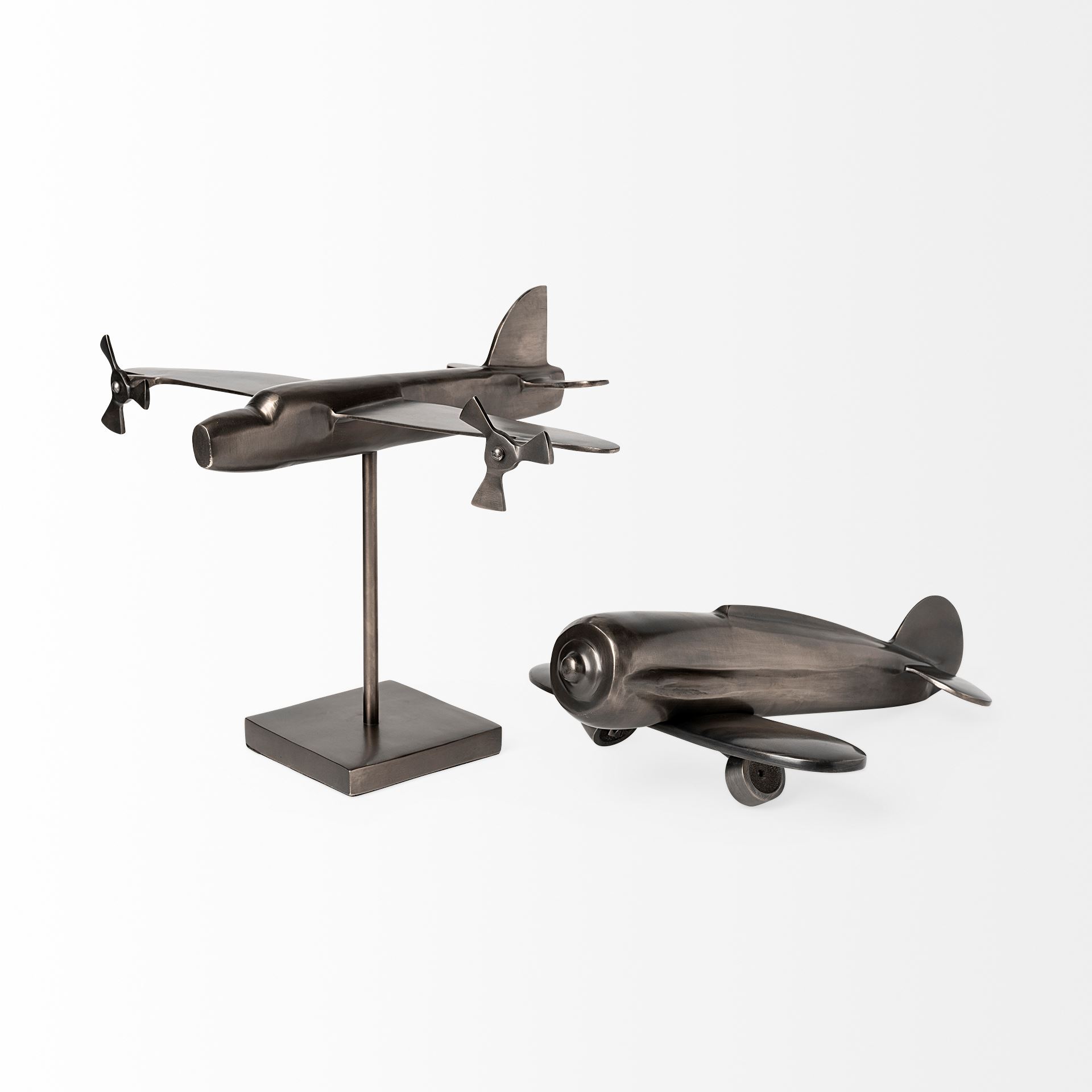 Maverick I 12L x 16W Gray Metal Bomber Plane, Decorative Object by Mercana, 11.81" length x 16.14" width x 11.02" height View 7