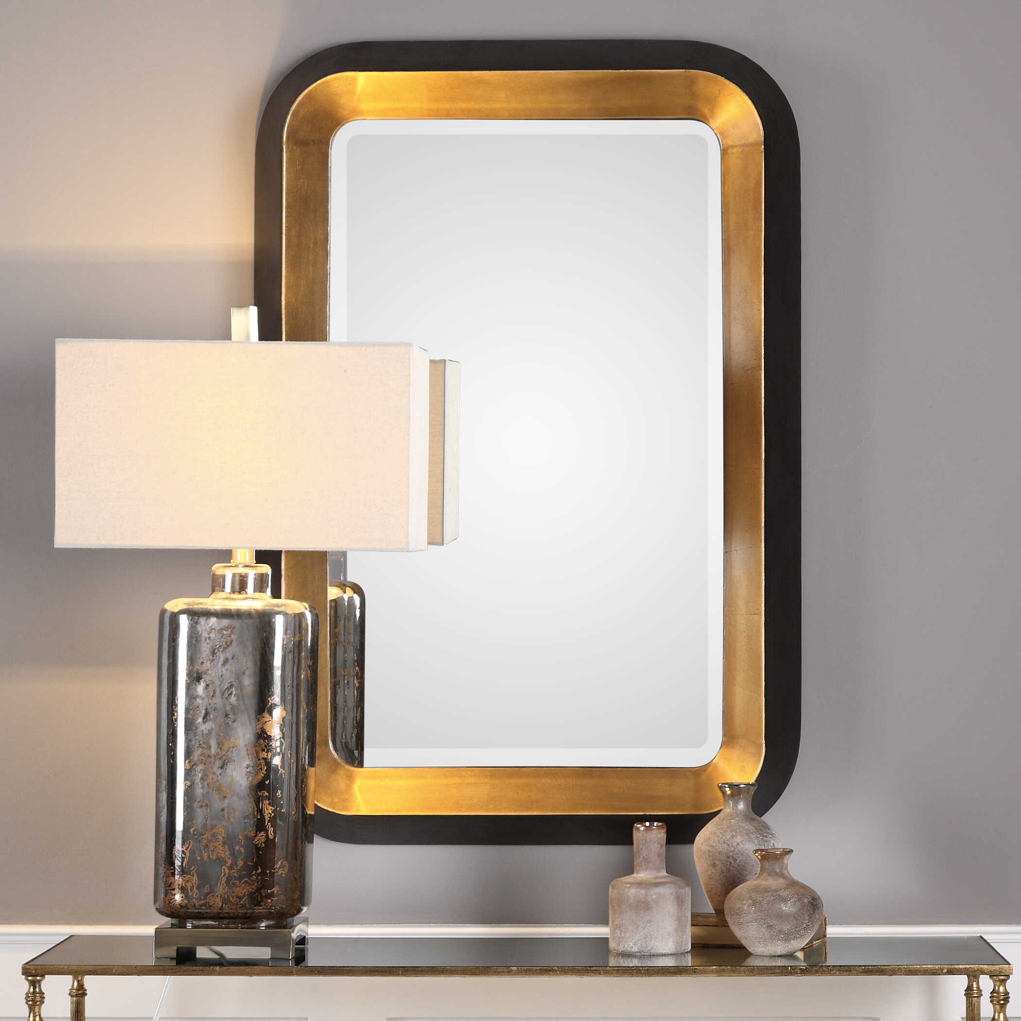 Niva Metallic Gold Wall Mirror, by Uttermost, 28" width x 42.13" height x 4" depth View 2