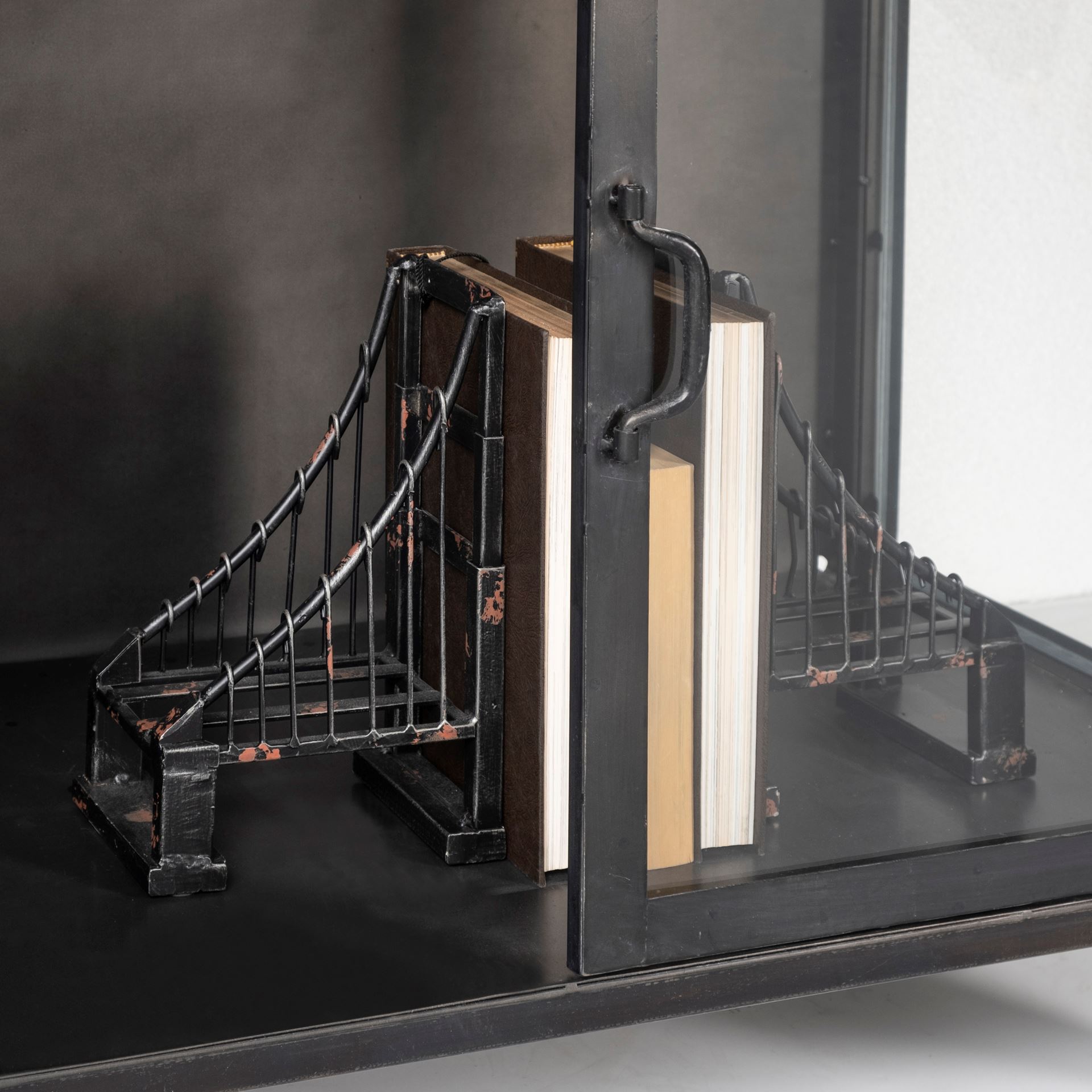 Pender 63' L Black Metal Glass Door Display Cabinet, Cabinets & Sideboard by Mercana, 63" length x 17.25" width x 36" height View 11