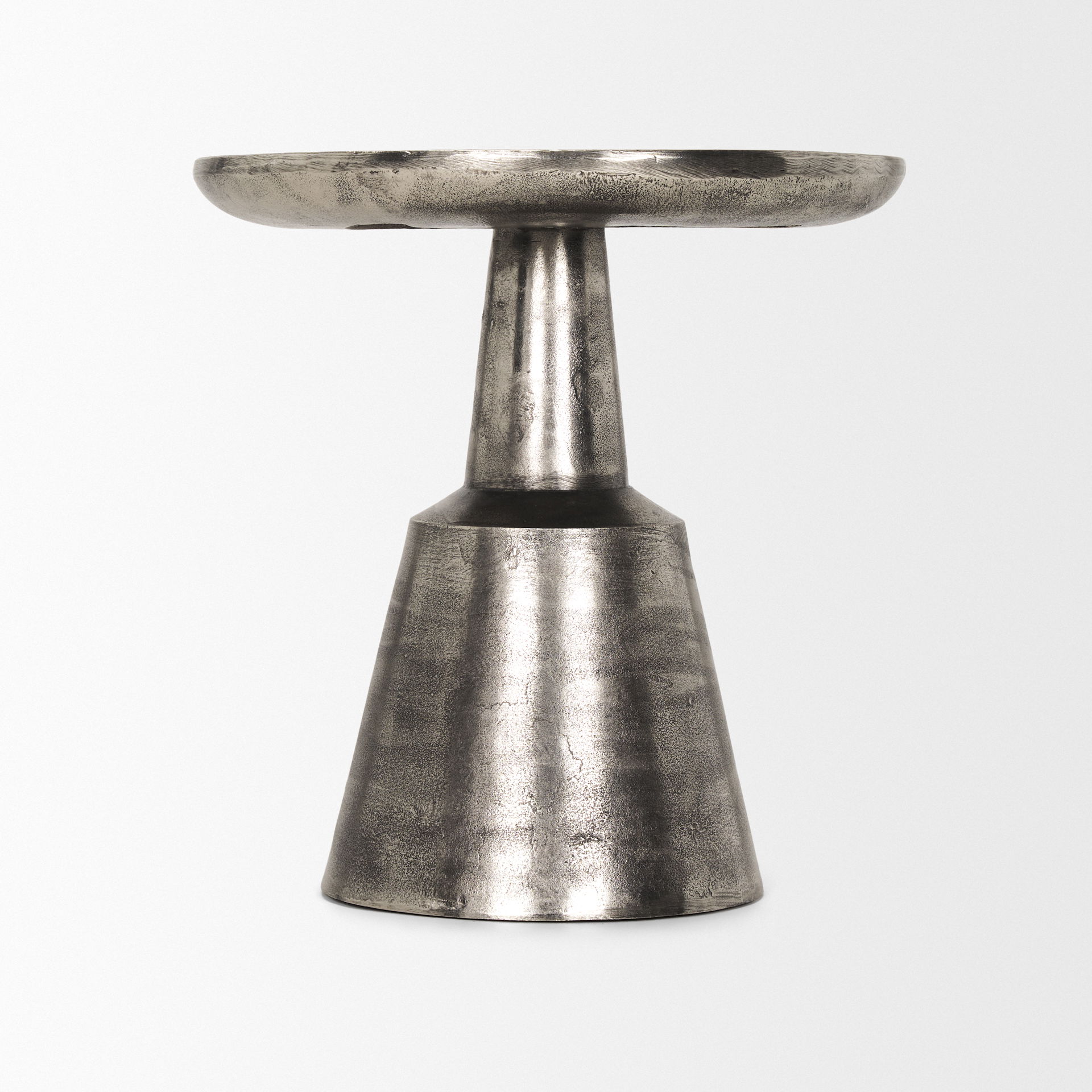 Bobbi Textured Polished Nickel Cast Aluminum Metal Accent Table, Side & End Table by Mercana, 20" length x 20" width x 21" height View 5