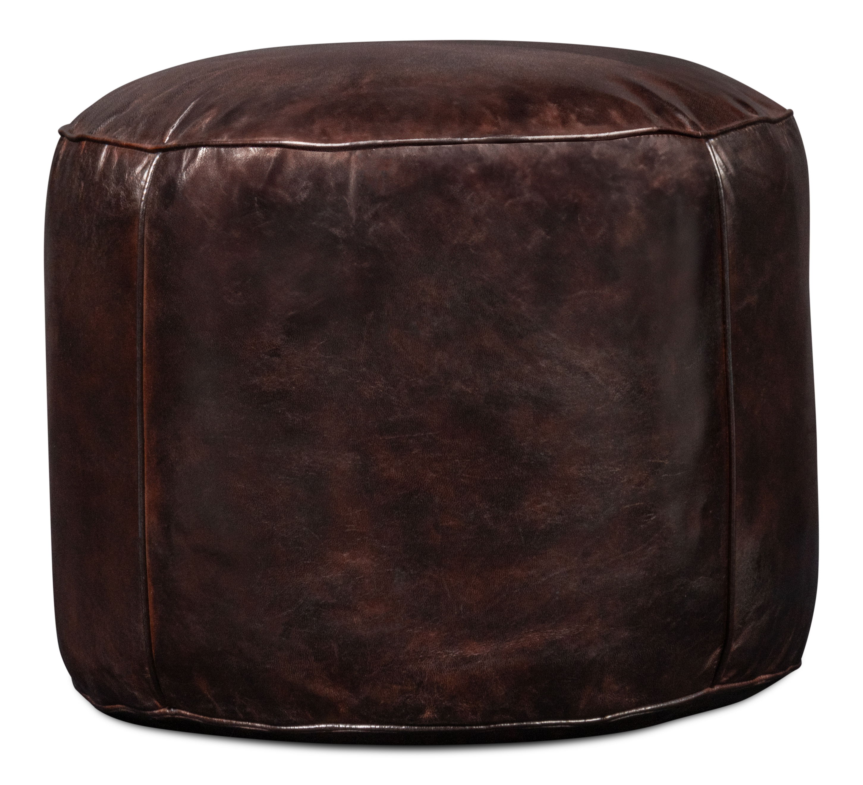 Soccerball Stool, Dark Brown Leather, Seating by Sarreid, 22" length x 22" width x 18" height View 3