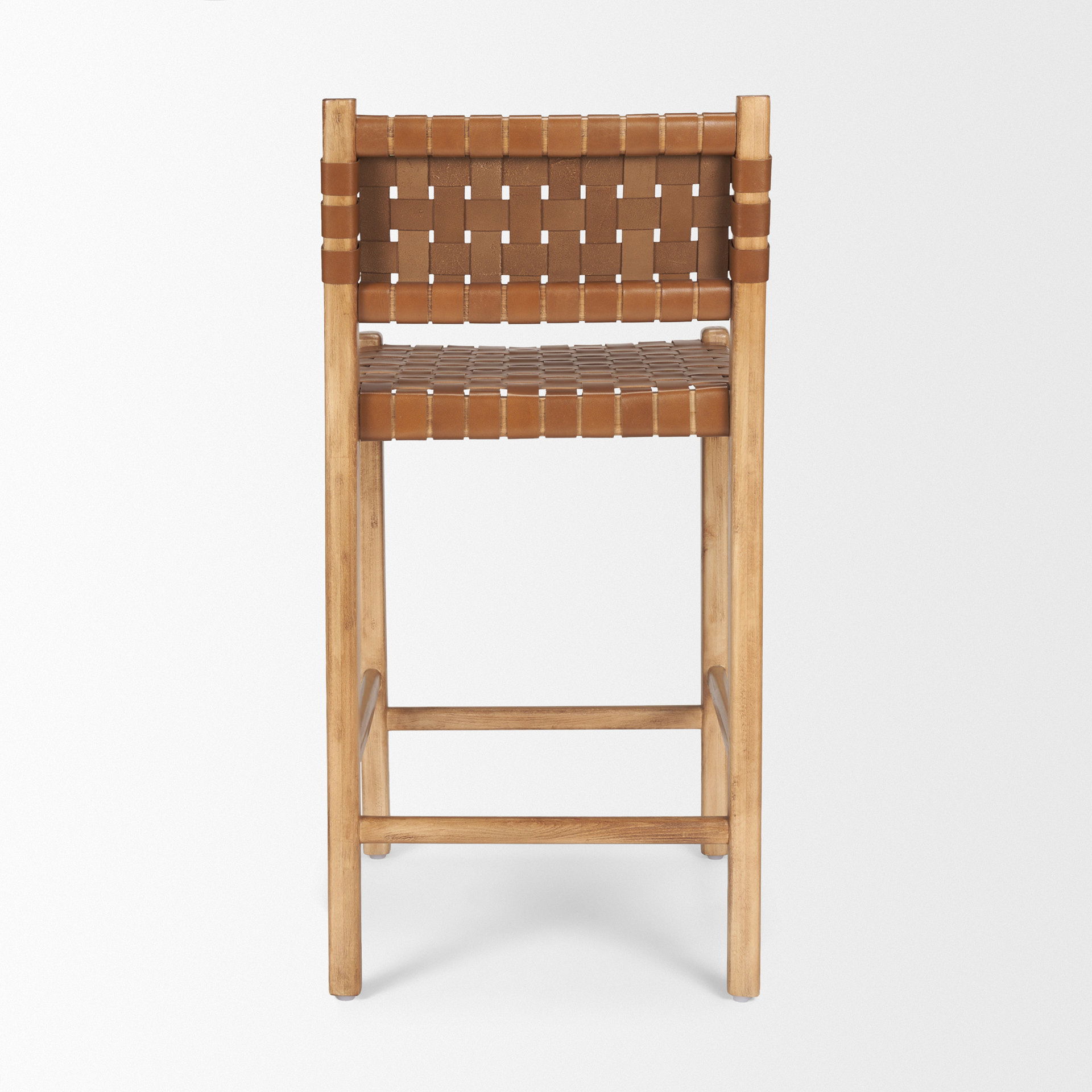 Shane Brown Wood with Woven Brown Leather Counter Stool large image 