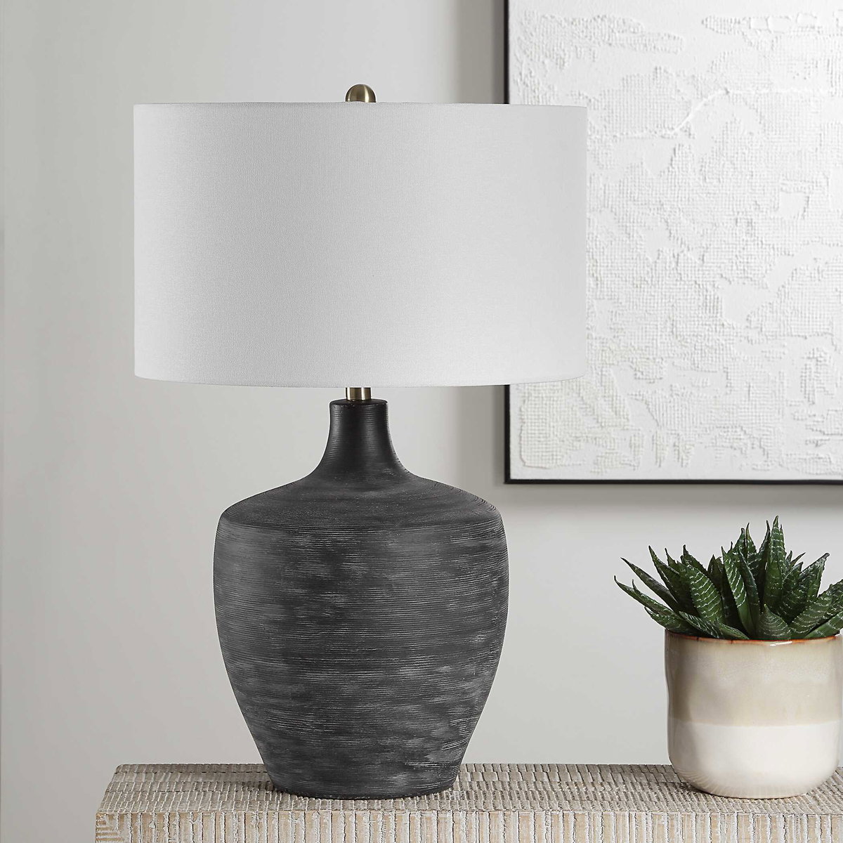 Graphite Ribbed Table Lamp, by Uttermost, 18" width x 24.5" height x 18" depth View 4