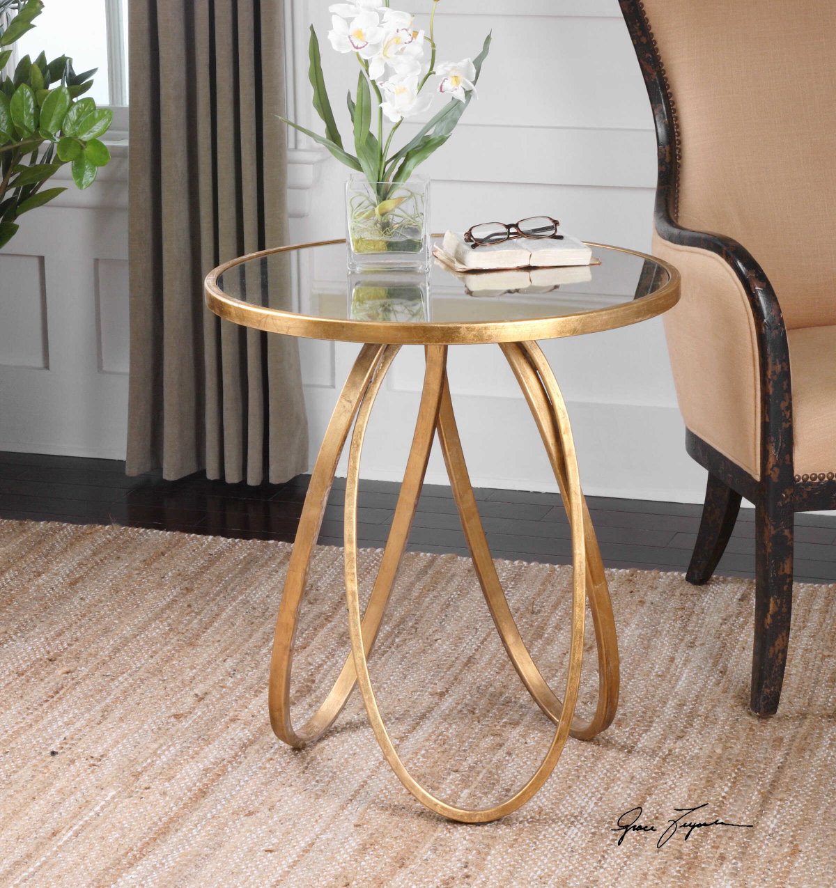 Montrez Gold Side Table, Side & End Table by Uttermost, 24" width x 26.25" height x 24" depth View 4