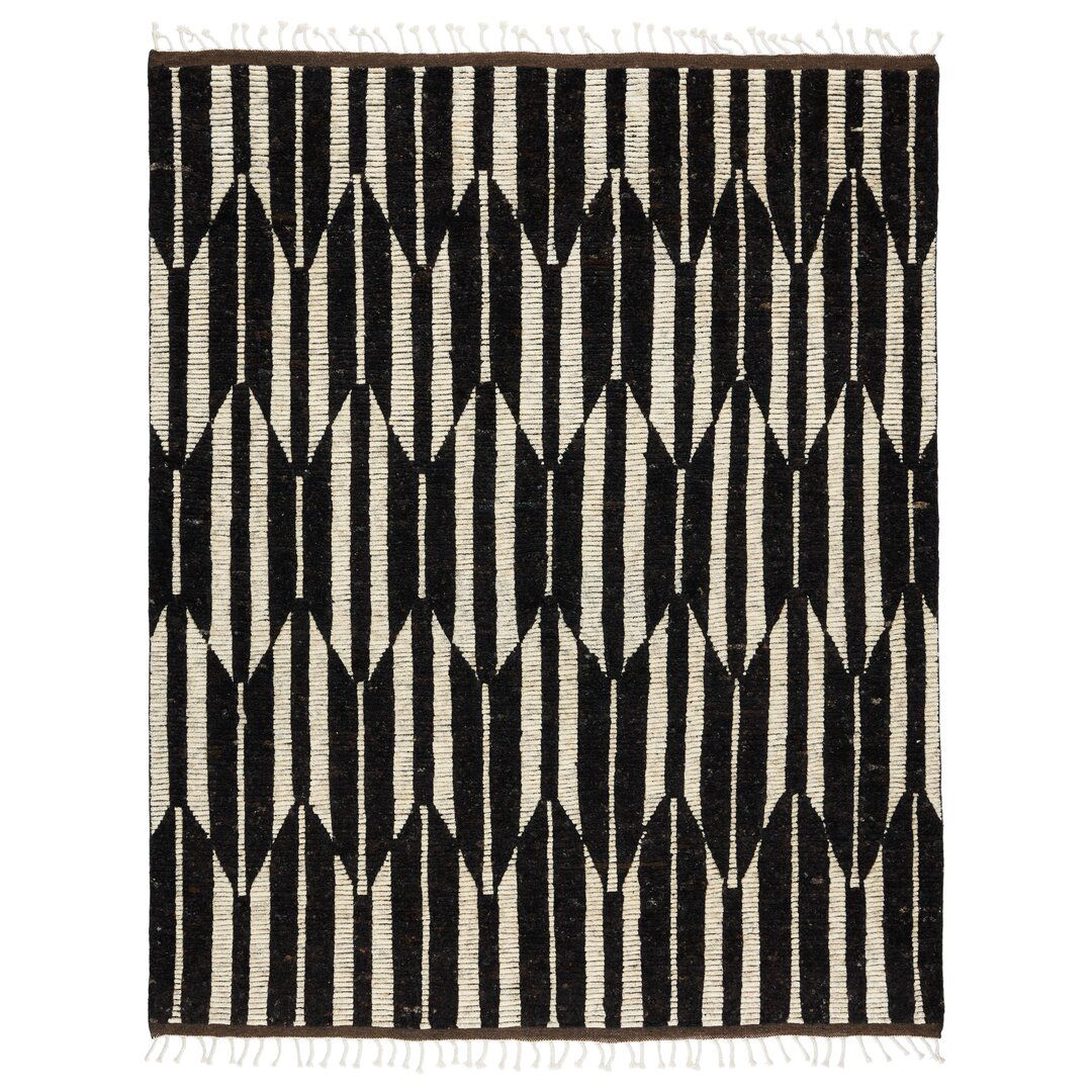 Keoka Geometric Hand Knotted Wool Dark Brown/Ivory Area Rug large image 