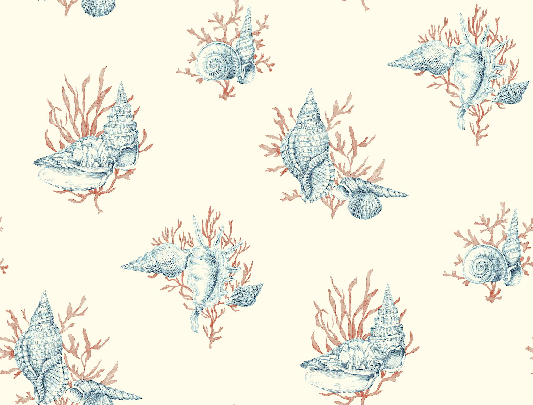 Shell Toile Orange & Blue Wallpaper large image 