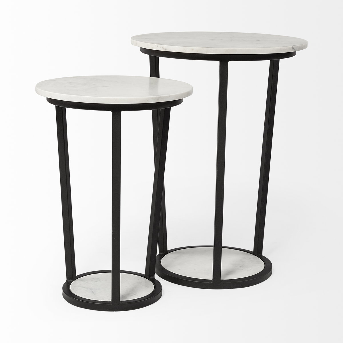 Bombola I (Small) 15L x 15W White Round Marble Top with Black Metal Frame Accent Table, Side & End Table by Mercana, 15" length x 15" width x 21" height View 8