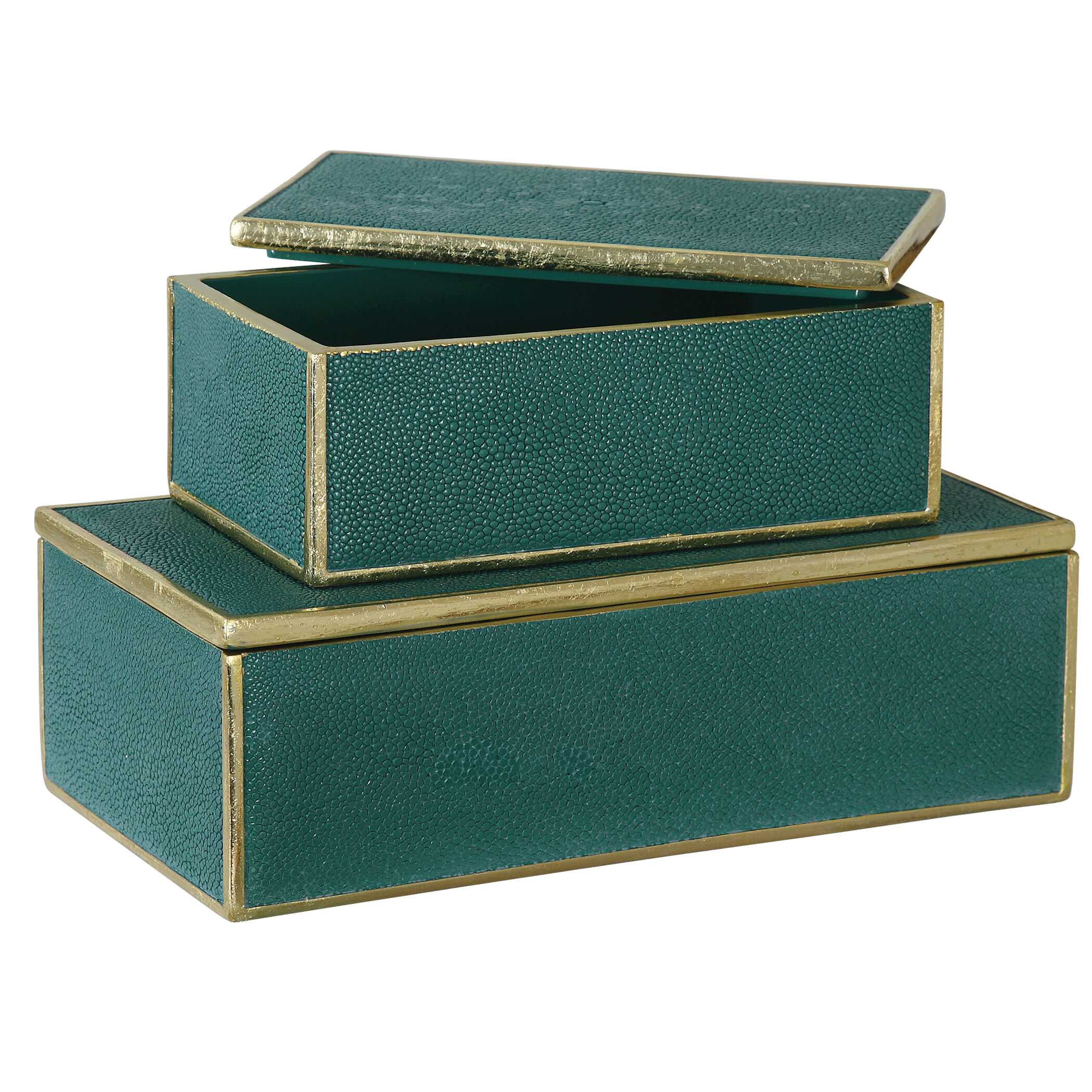 Karis Emerald Green Boxes Set/2, Decorative by Uttermost, 11.75" width x 3.75" height x 6" depth View 4