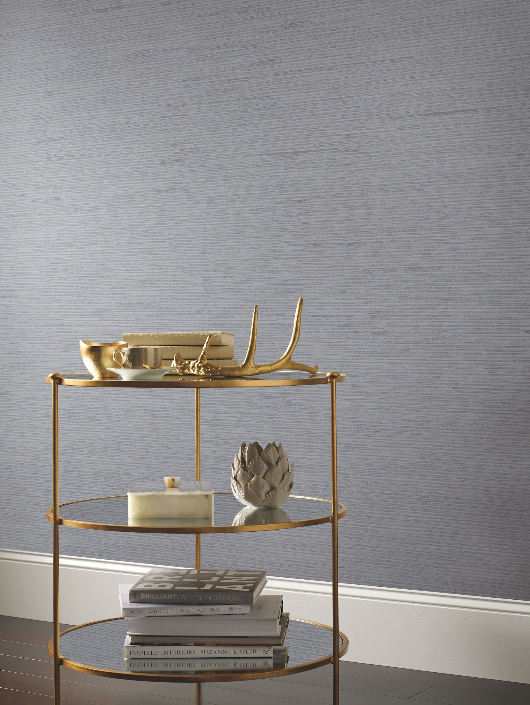 Ribbon Bamboo Blue & Silver Metallic Wallpaper large image 