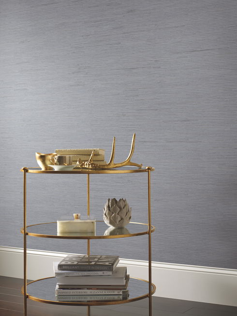 Ribbon Bamboo Blue & Silver Metallic Wallpaper