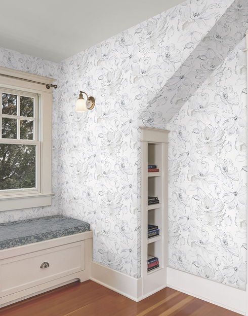 Floral Dreams Grey Peel & Stick Wallpaper