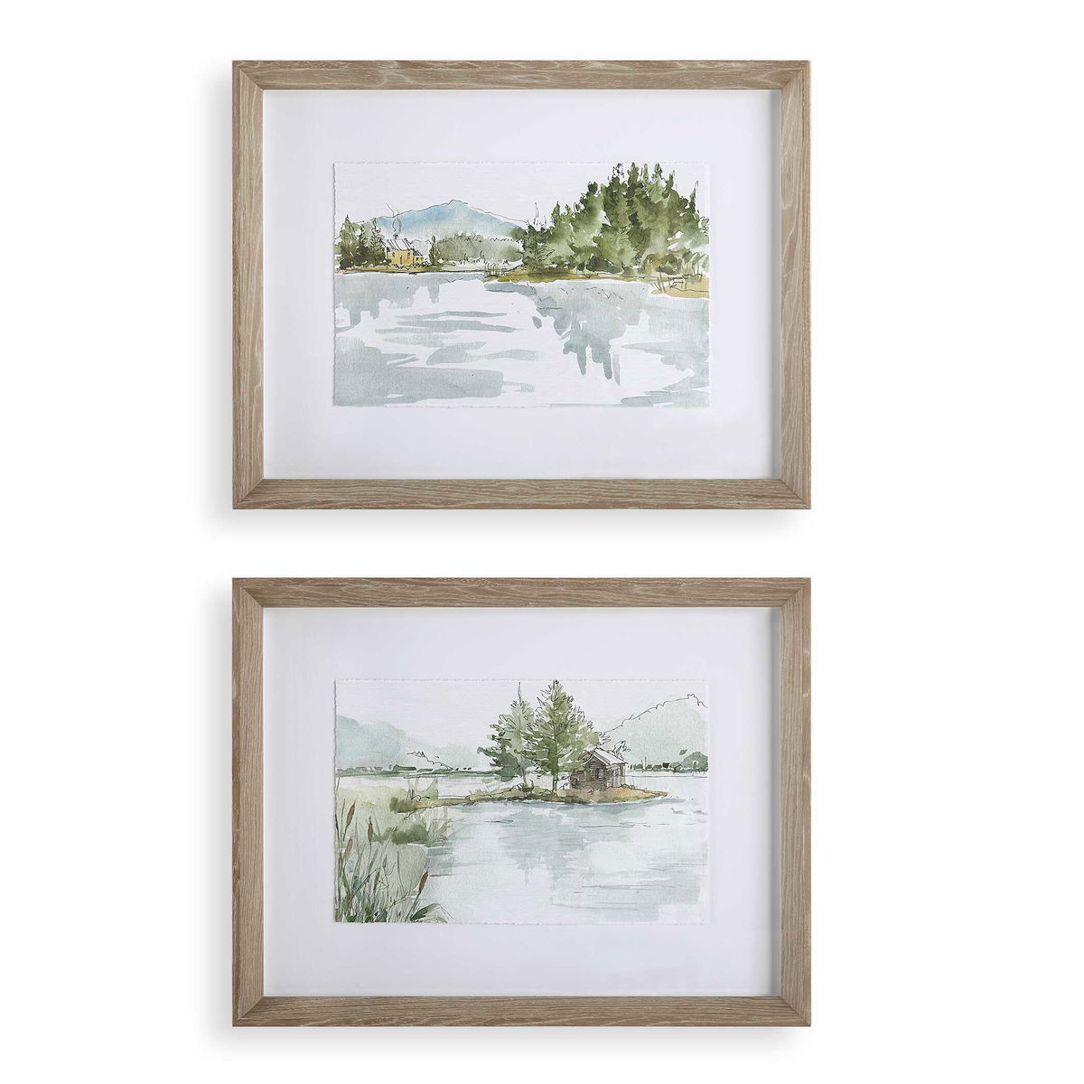 Serene Lake Framed Prints Set/2, Art by Uttermost, 26.25" width x 20.25" height x 2" depth View 1