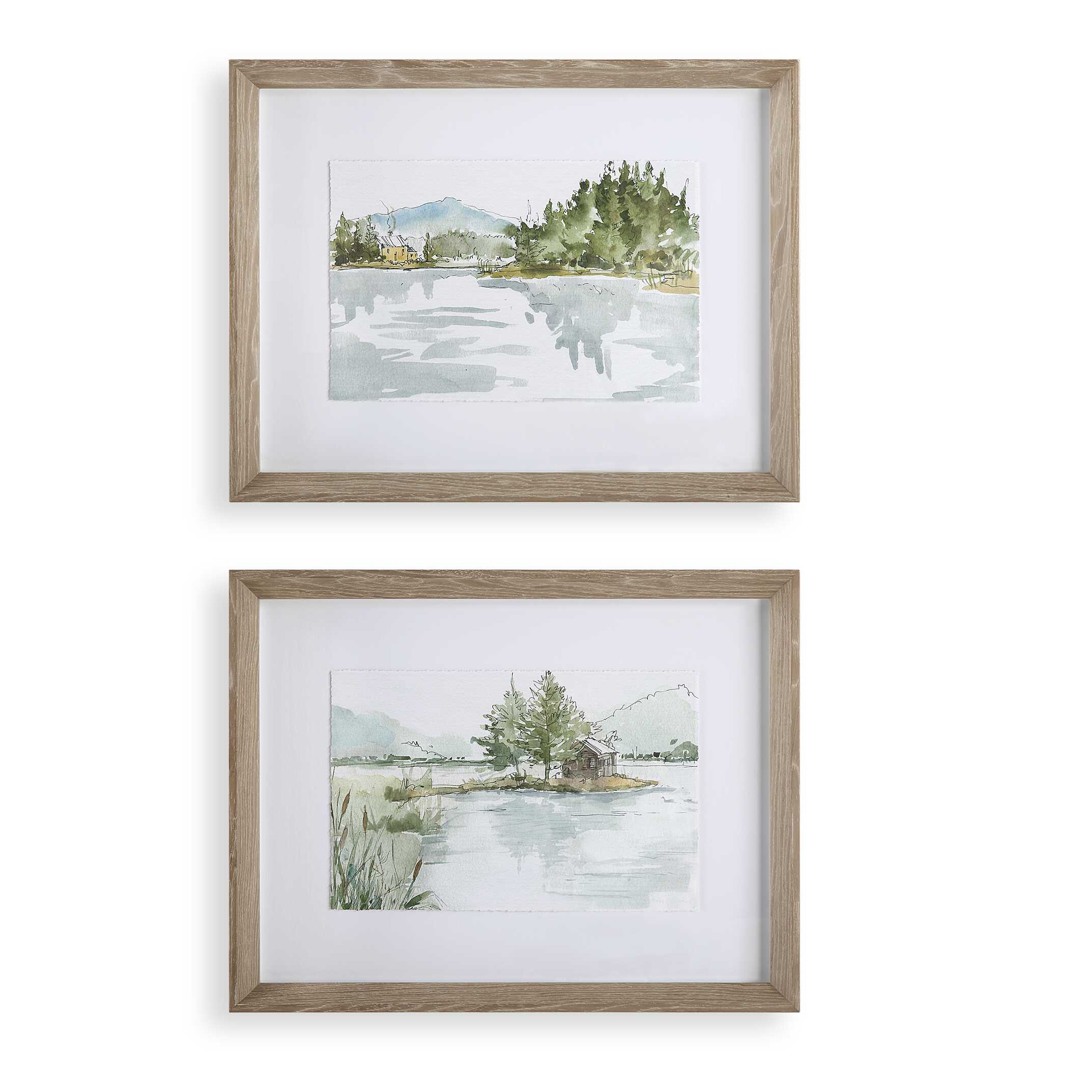 Serene Lake Framed Prints Set/2, Painting by Uttermost, 26.25" width x 20.25" height x 2" depth View 1