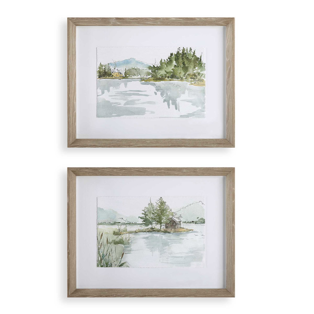 Serene Lake Framed Prints Set/2, Painting by Uttermost, 26.25" width x 20.25" height x 2" depth View 1