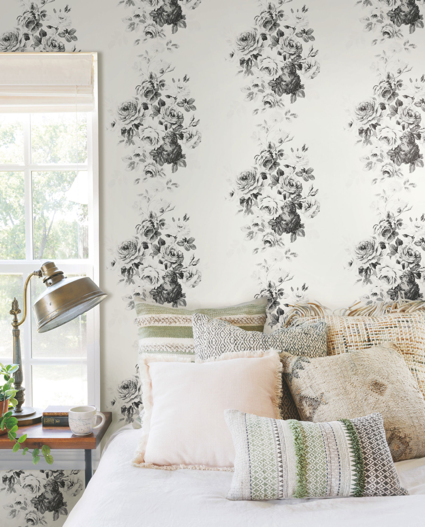 Magnolia Home Tea Rose White & Black Peel & Stick Wallpaper large image 