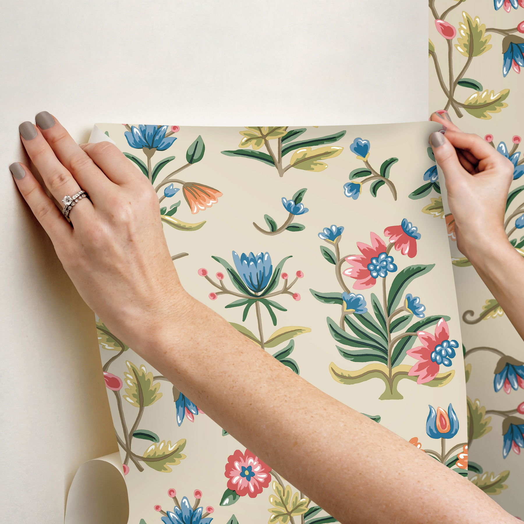 Heirloom Floral Taupe & Multi Peel & Stick Wallpaper large image 