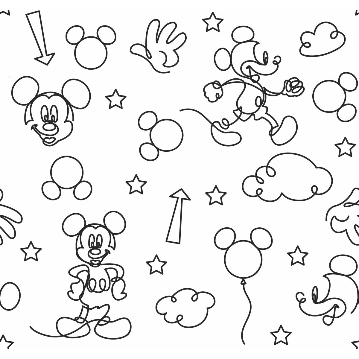 Disney Mickey Mouse Line Art Black Peel & Stick Wallpaper, by York Wall, 18'10.8" length x 1'6" width x 0.02" depth