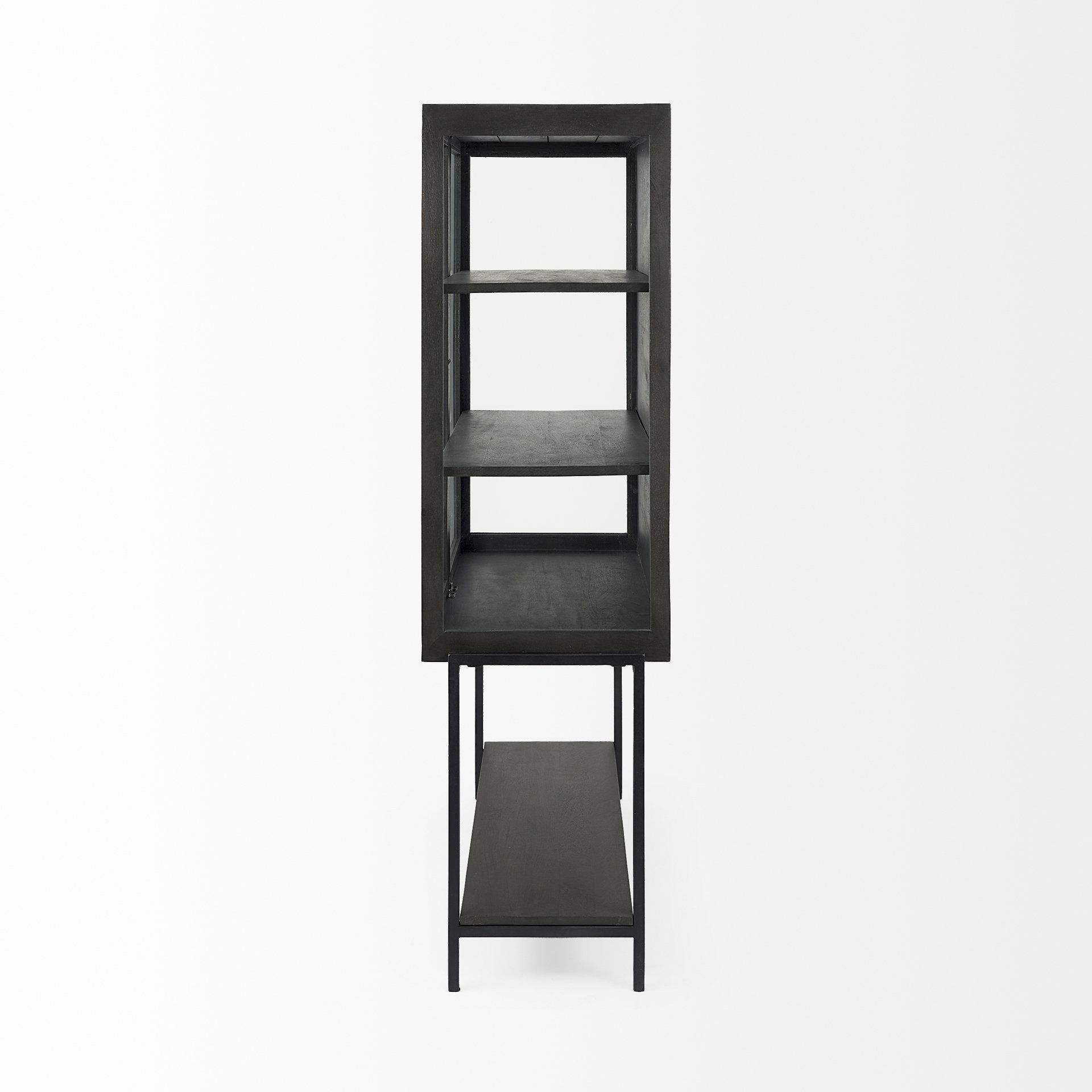 Arelius 36L x 18W x 63H Black-Brown Wood with Black Metal Base Display Cabinet large image 