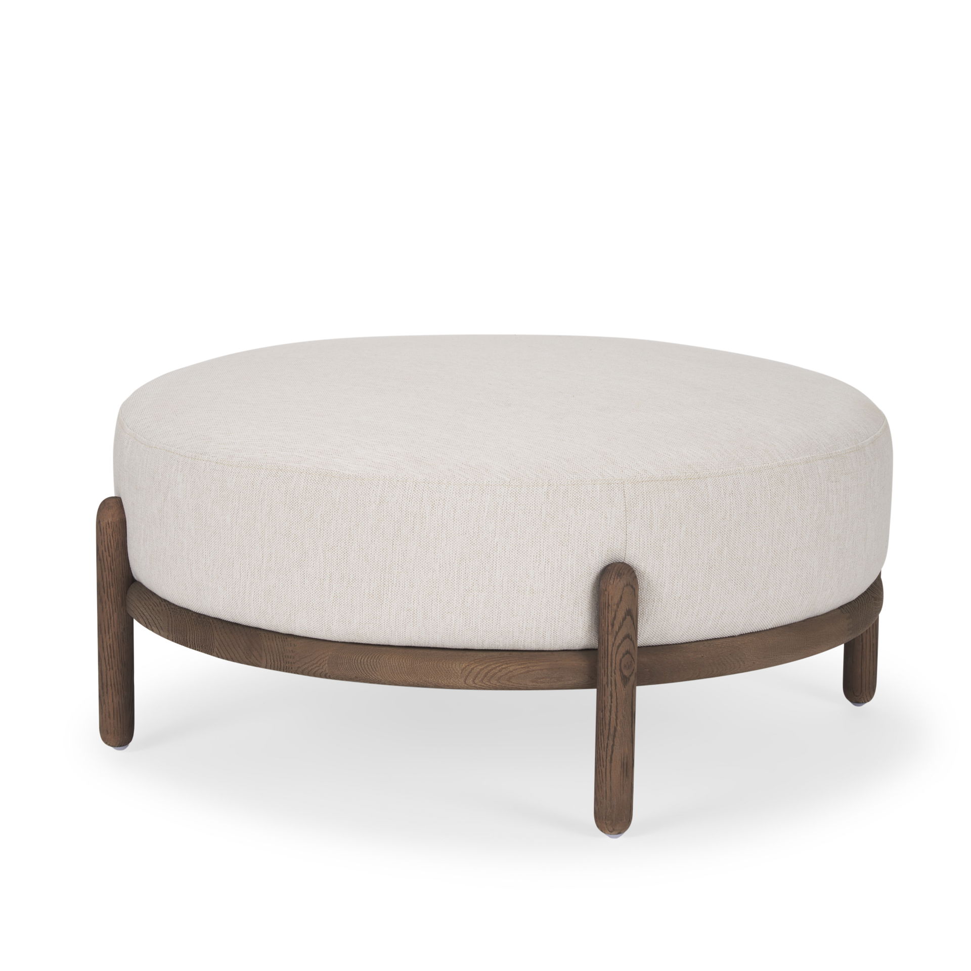 Gwynn Oatmeal Fabric with Dark Brown Wood Ottoman large image 