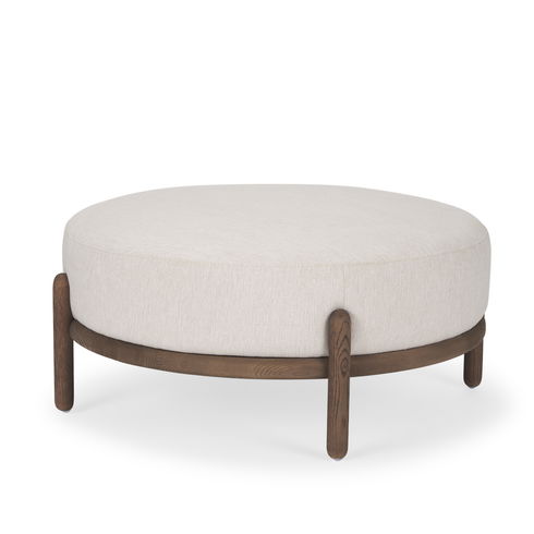 Gwynn Oatmeal Fabric with Dark Brown Wood Ottoman