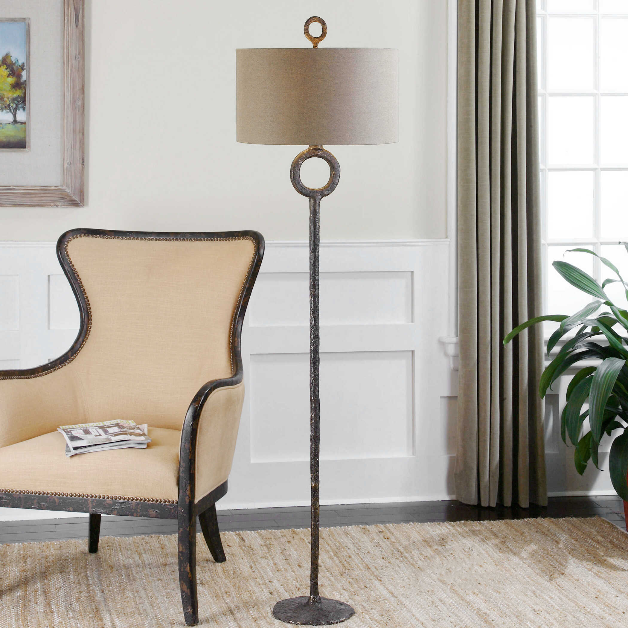 Ferro Cast Iron Floor Lamp, by Uttermost, 18" width x 66.25" height x 18" depth View 4