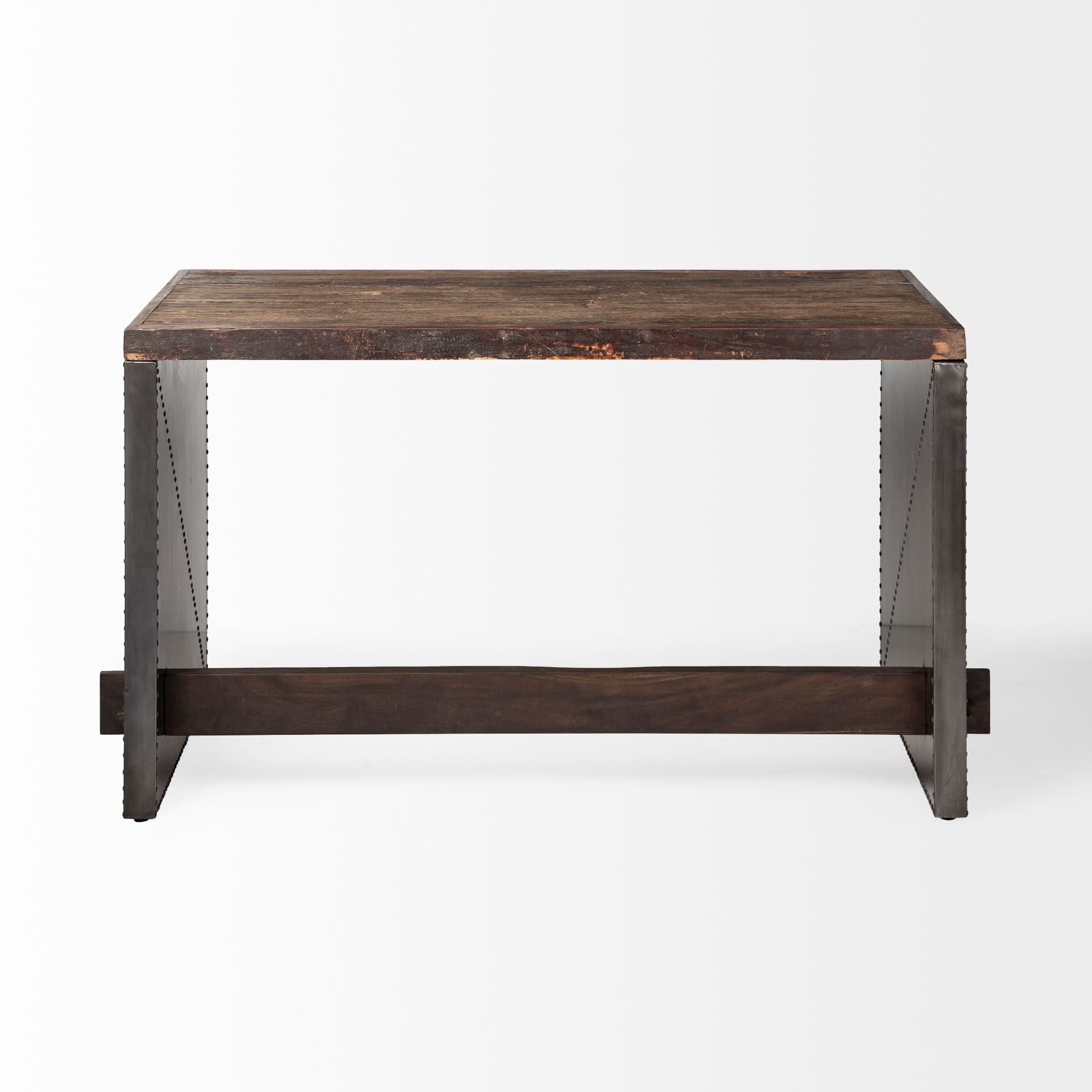 Orwell 52L x 28W Brown Wood Top Metal Cladded Frame Office Desk, by Mercana, 56" length x 28" width x 30" height View 5