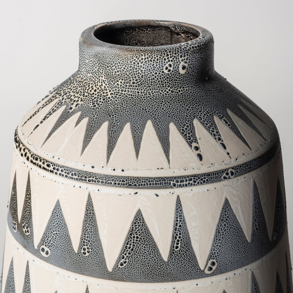 Delaney Large Gray Patterned Ceramic Vase, by Mercana, 6.69" length x 6.69" width x 10.04" height View 8