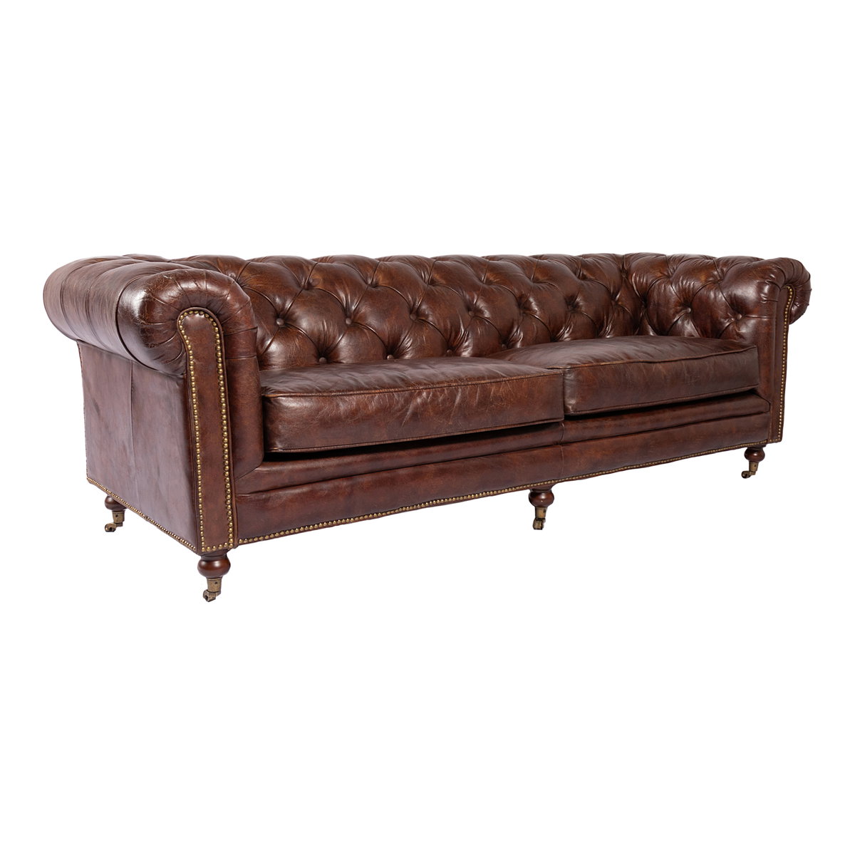 Birmingham Sofa Dark Brown Leather, Sofas & Sectional by Moe's Home, 87" width x 29" height x 36" depth View 2