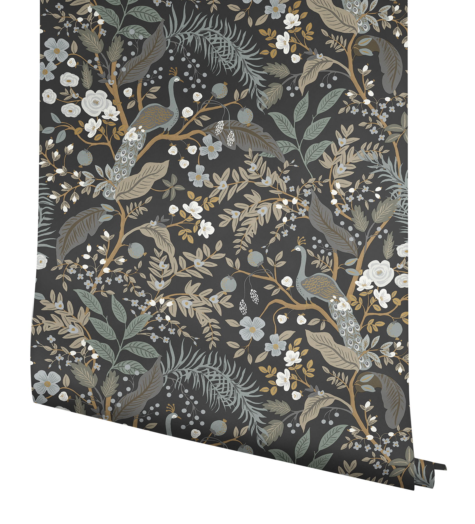 Peacock Garden Black Peel & Stick Wallpaper large image 