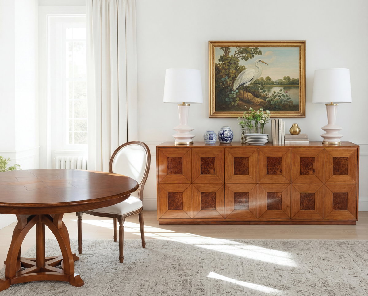 Austin Jupe Dining Table Medium Walnut, by Sarreid, 4'7" length x 4'7" width x 2'6" height View 14
