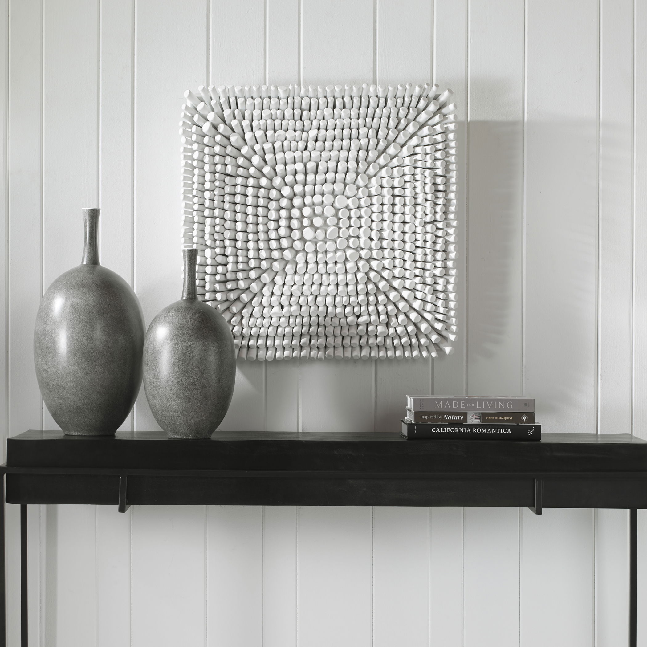 Portside White Wood Wall Panel, Sculptural Wall Art by Uttermost, 24" width x 24" height x 3.5" depth View 2