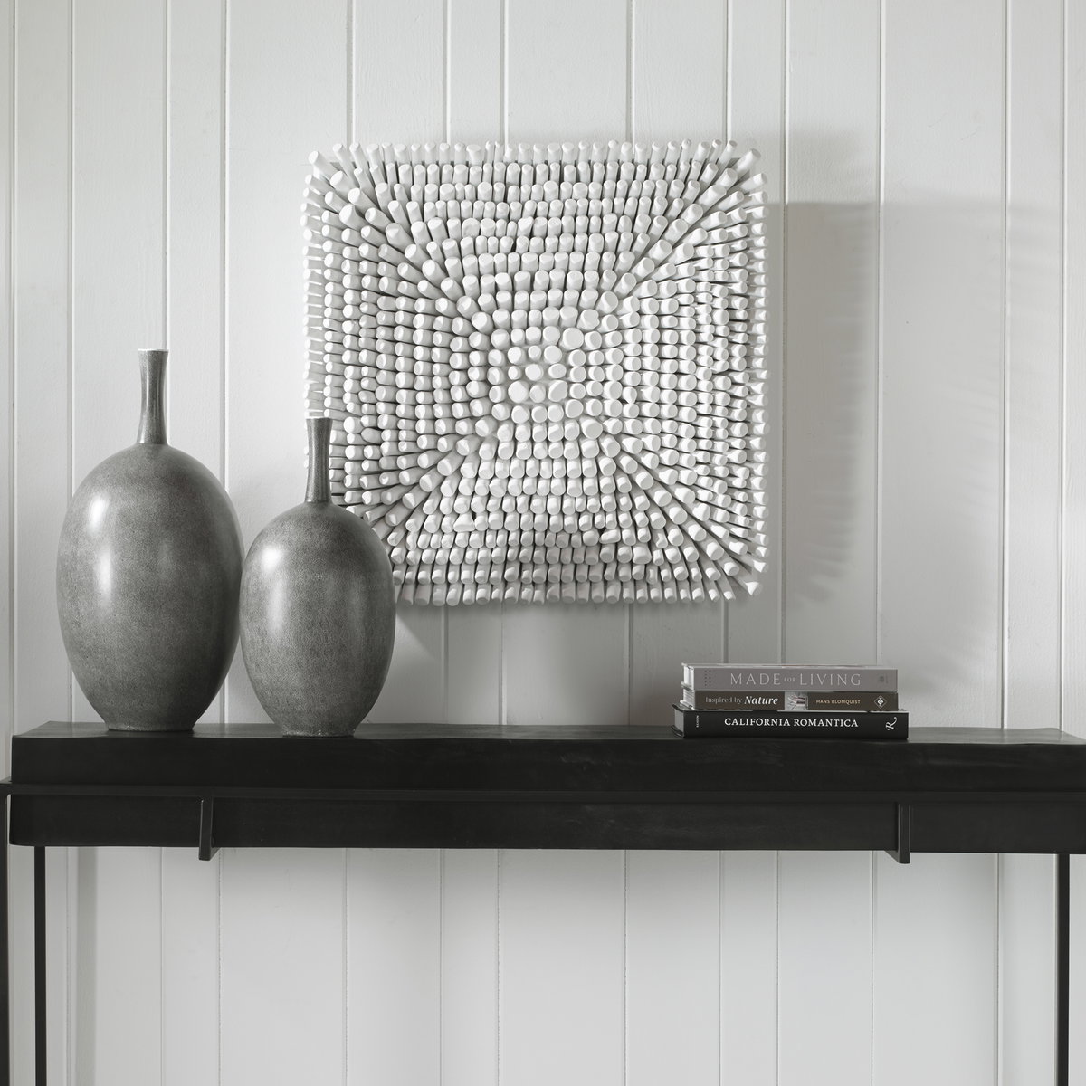 Portside White Wood Wall Panel, Sculptural Wall Art by Uttermost, 24" width x 24" height x 3.5" depth View 2