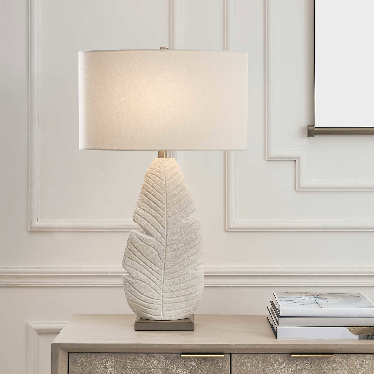 Palm Leaf White Table Lamp, by Uttermost, 19" width x 31.25" height x 19" depth View 2
