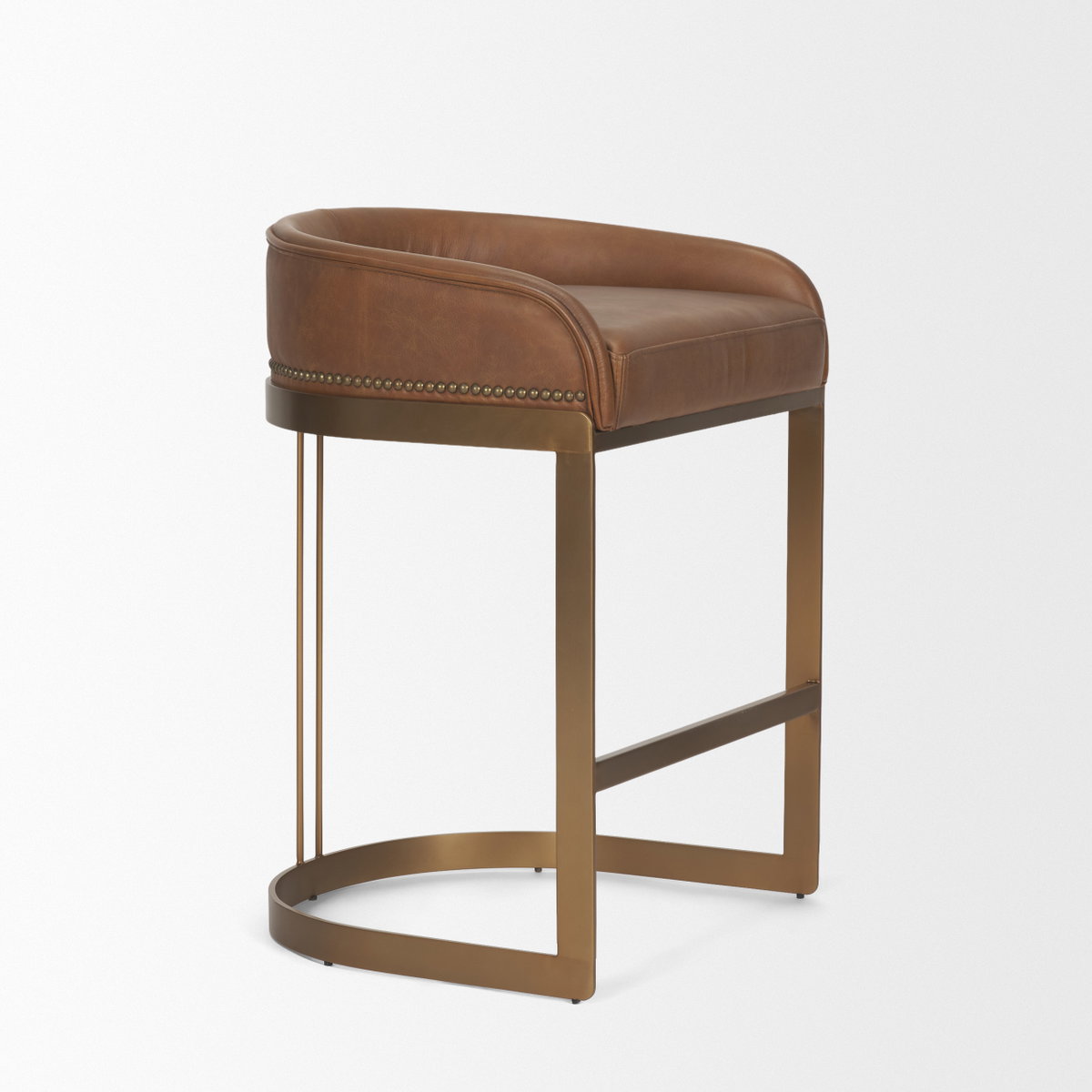 Hollyfield Backless 24.75in Seat Counter Stool | Cognac Brown Leather, Counter & Bar Stool by Mercana, 20.5" length x 19.5" width x 28.7" height View 6