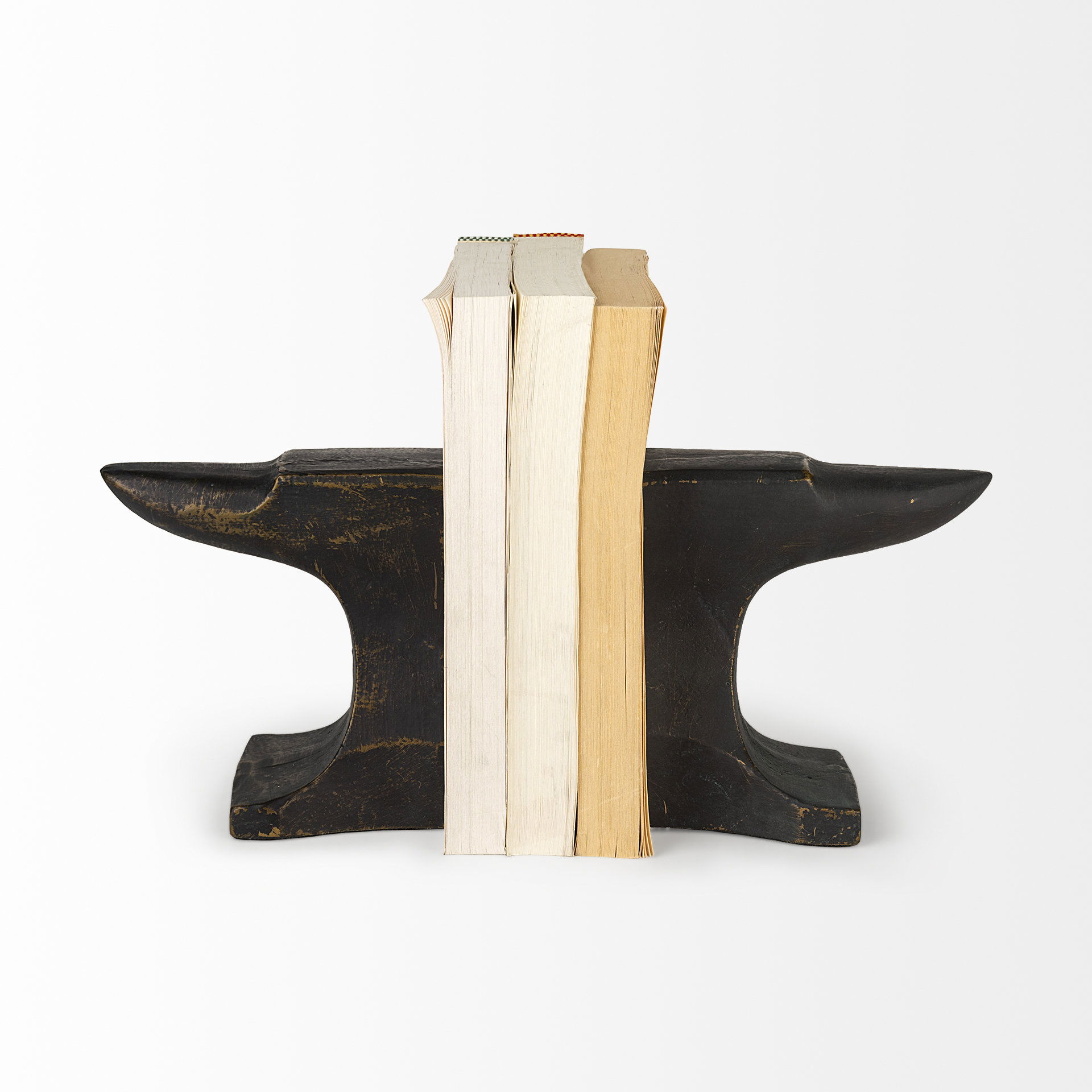 Anvilia (Set of 2) 12L x 4W Black With Gold Accents Anvil Shaped Bookends, by Mercana, 11.81" length x 3.54" width x 6.3" height View 6