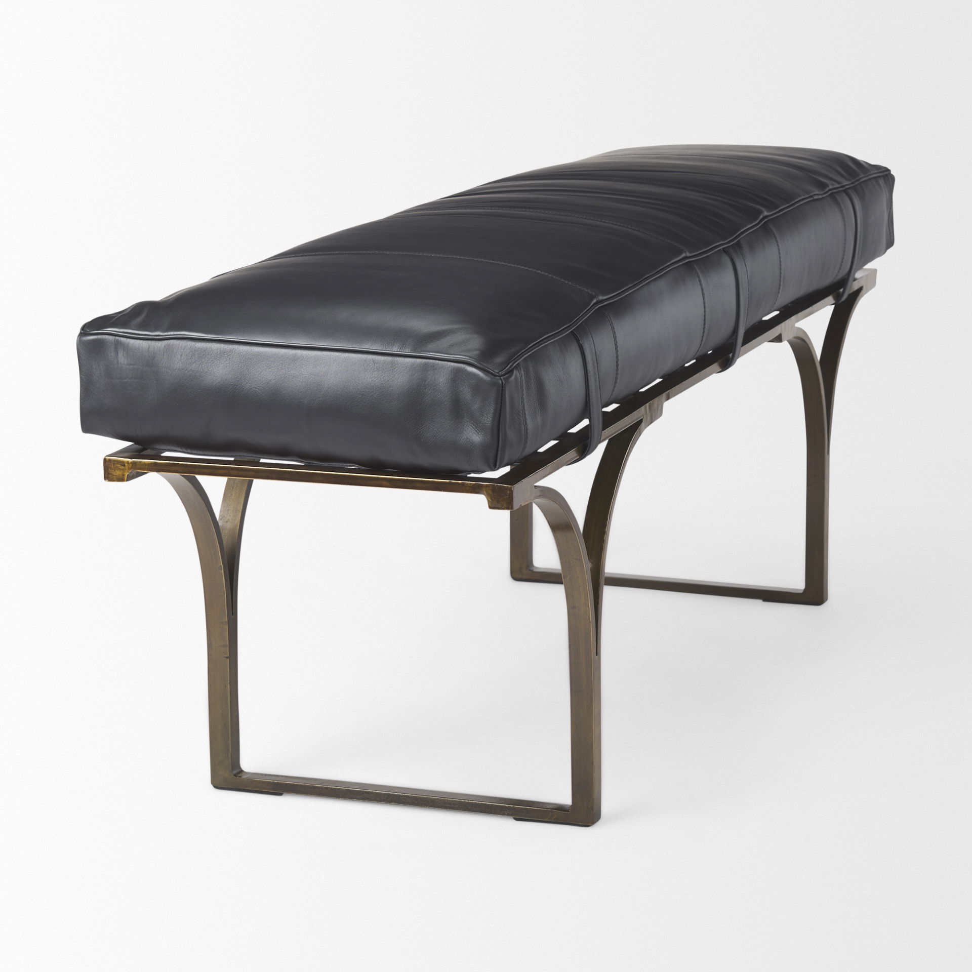Jessie 55L x 16W Black Leather Seat with Gold Metal Base Accent Bench, Benche by Mercana, 55" length x 16" width x 20" height View 6
