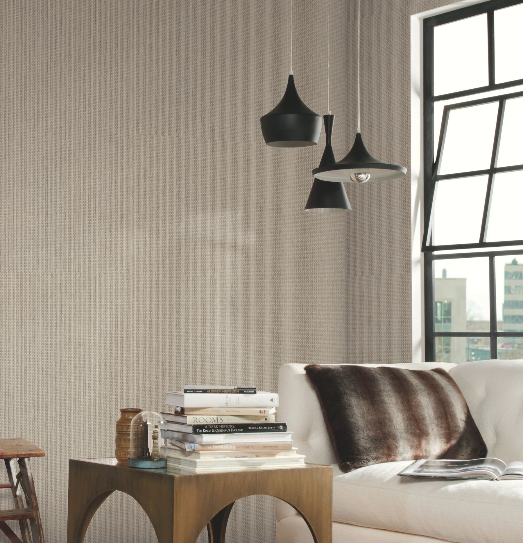 Petite Metro Tile Beige Wallpaper large image 