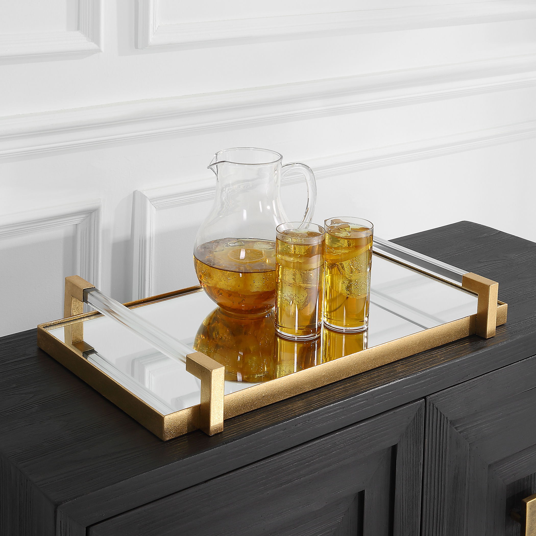 Deki Gold Mirrored Tray, Decorative by Uttermost, 23.75" width x 3.12" height x 13.5" depth View 2